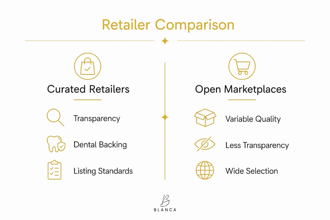 Infographic comparing curated retailers versus open marketplaces