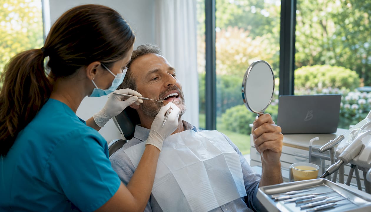 Dental hygienist performing teeth cleaning
