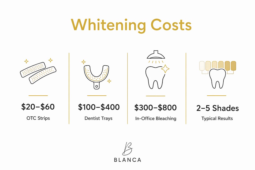 Infographic showing teeth whitening costs and results