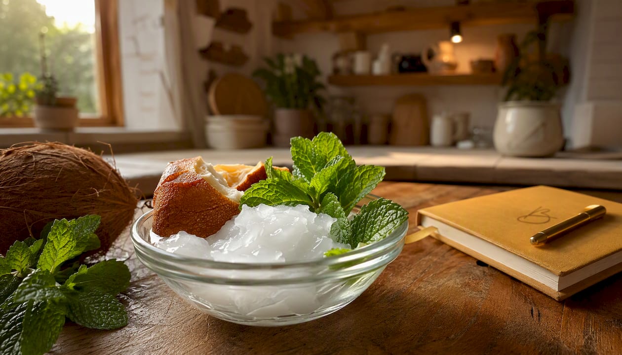 Natural ingredients for whitening strips in bowl