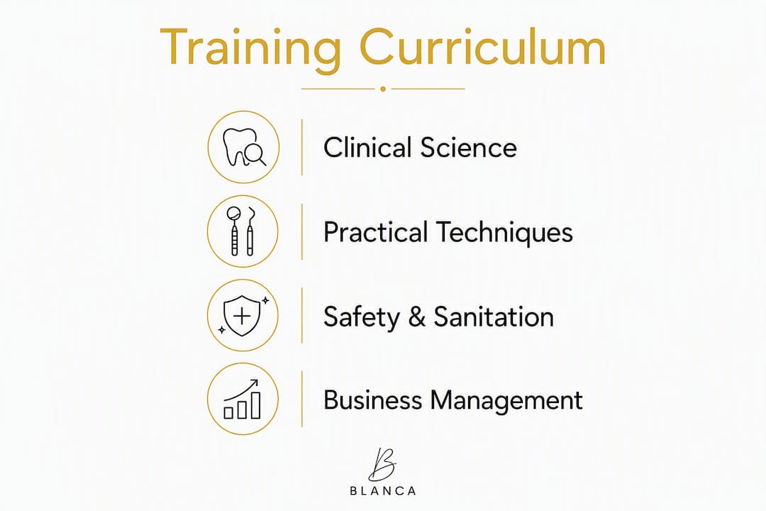 Infographic summarizing teeth whitening training curriculum