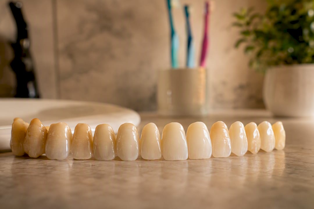 Close-up of realistic natural tooth shades