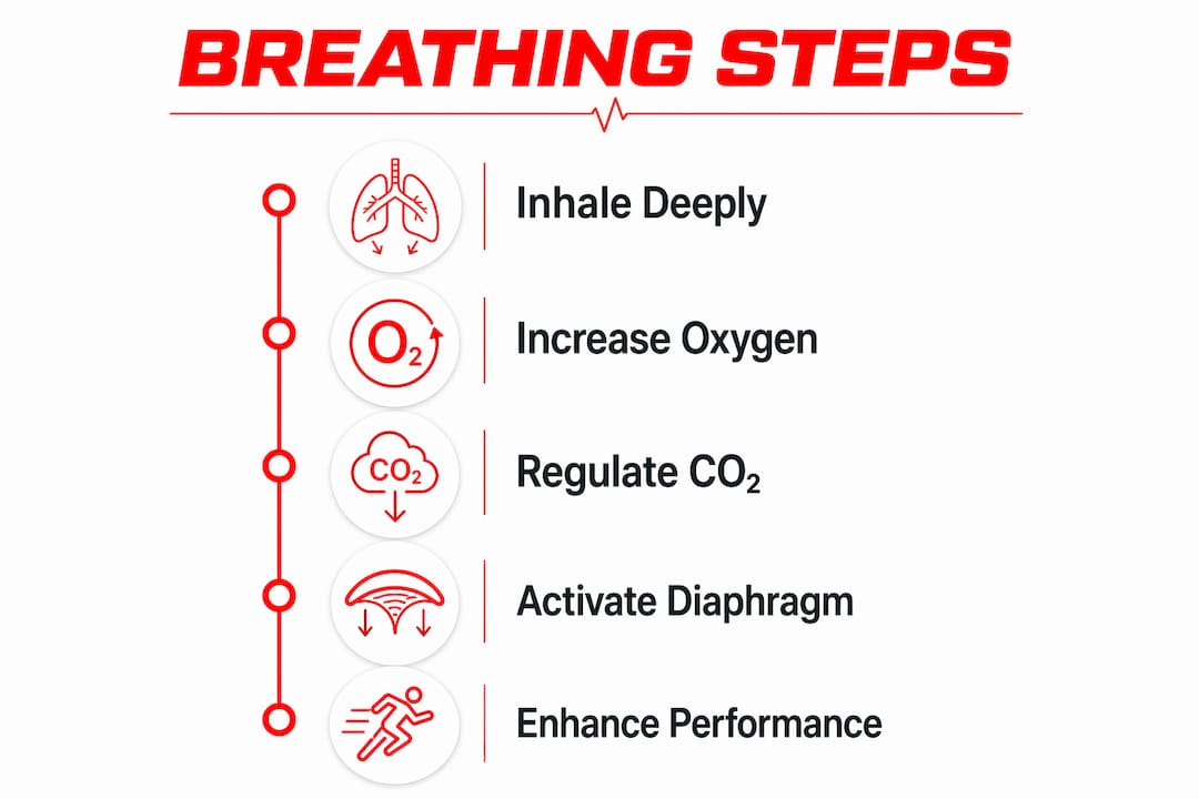 Infographic illustrating breathing steps for performance
