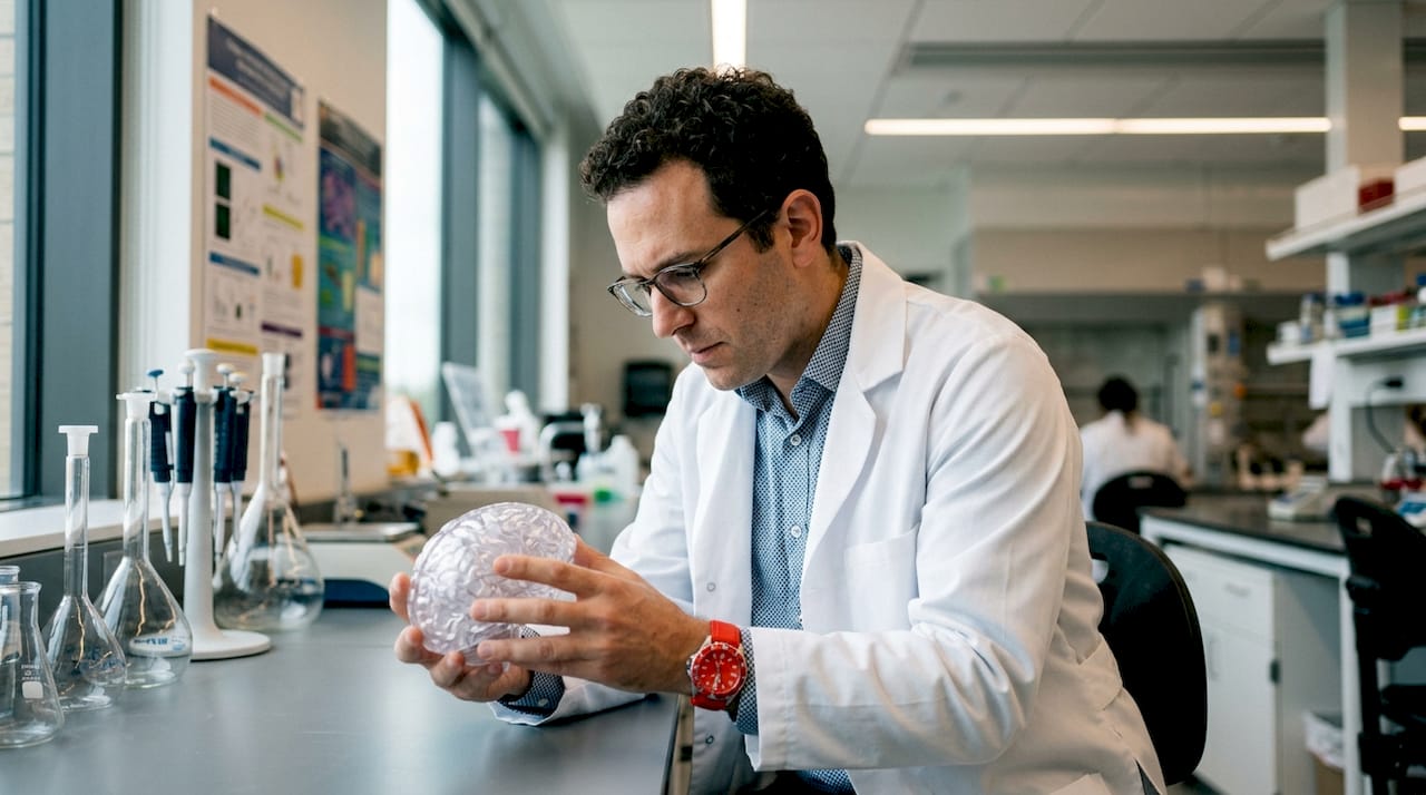 Hands holding brain model representing oxygen's brain role