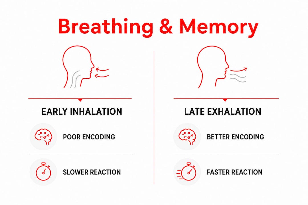 Infographic depicting breathing phases impact on memory