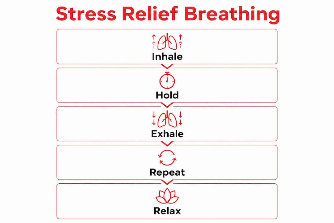 Infographic illustrating breathing exercise steps for stress relief