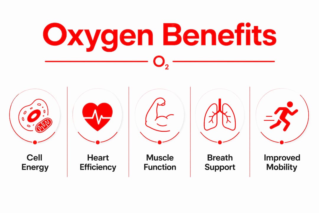 Infographic illustrating key oxygen benefits for senior mobility