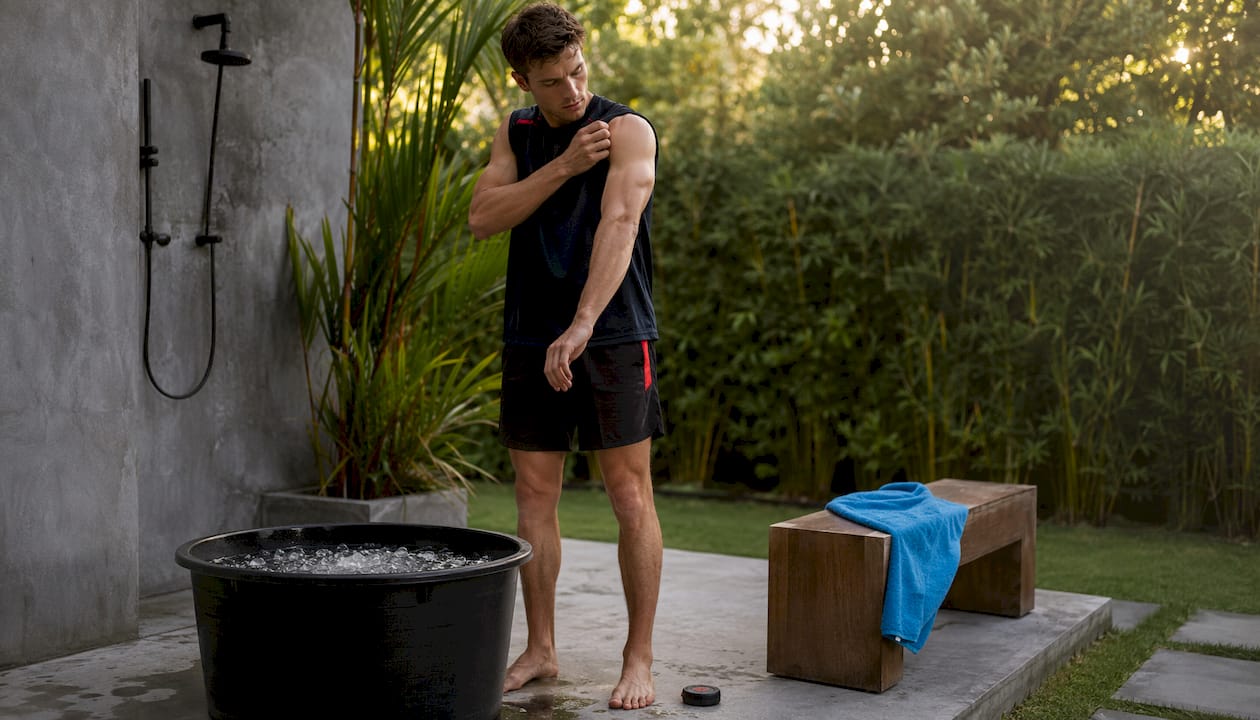 Athlete preparing cold water immersion