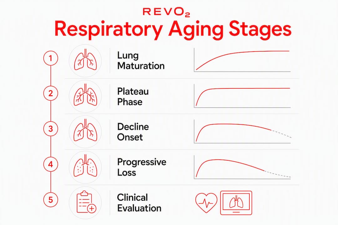 Infographic outlining stages of respiratory aging
