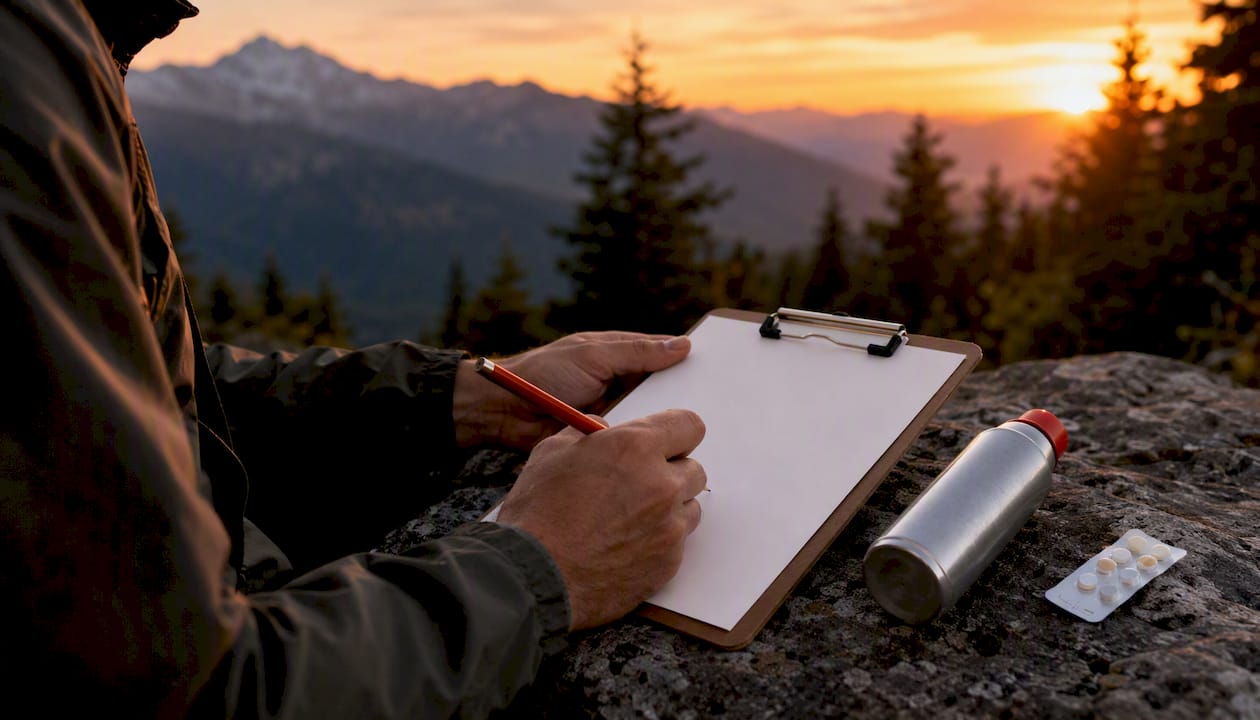 Hands marking altitude sickness symptoms outdoors