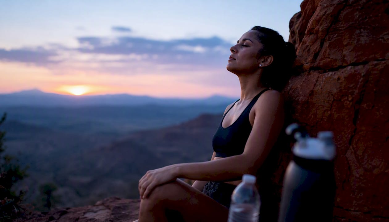 Athlete breathing deeply post-workout outdoors