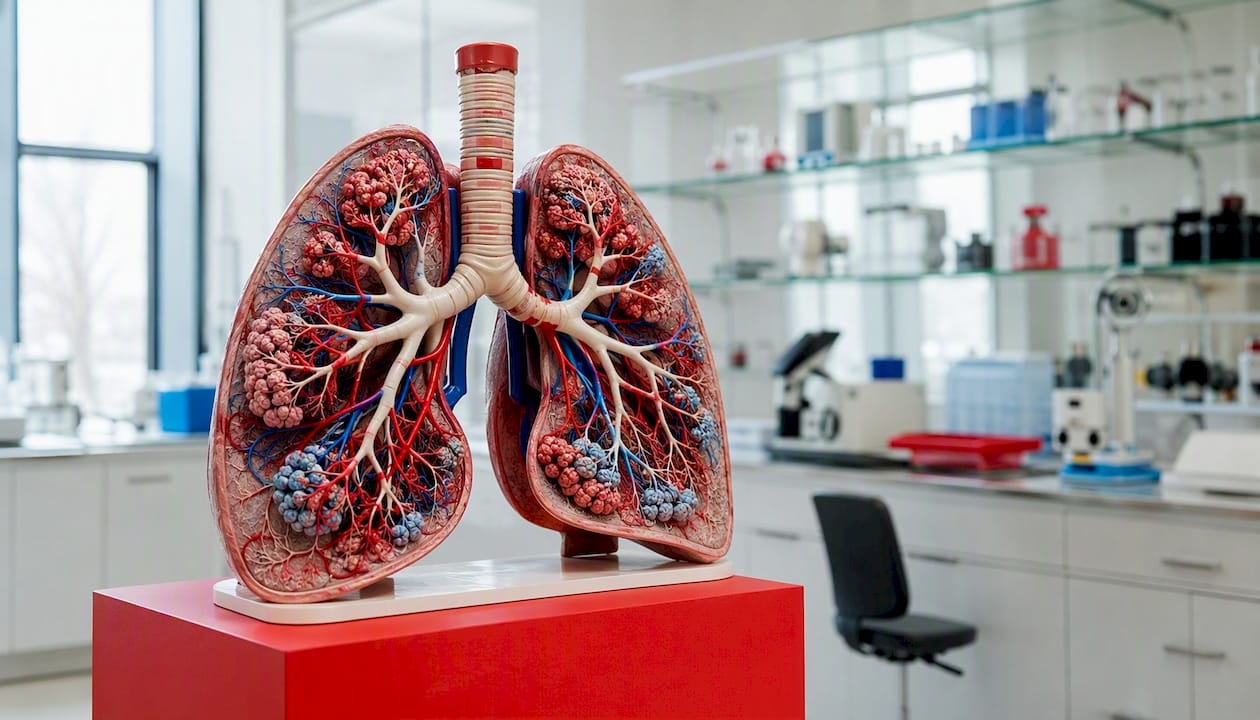 Anatomical lung model showing pulmonary vessels and alveoli