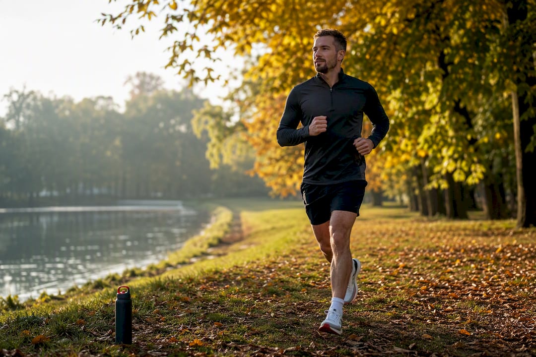 Runner jogging for active cooldown in park