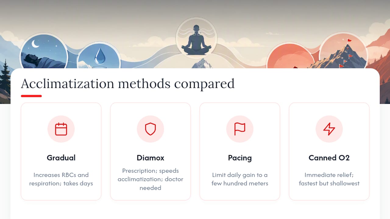 Diagram comparing acclimatization methods and canned oxygen