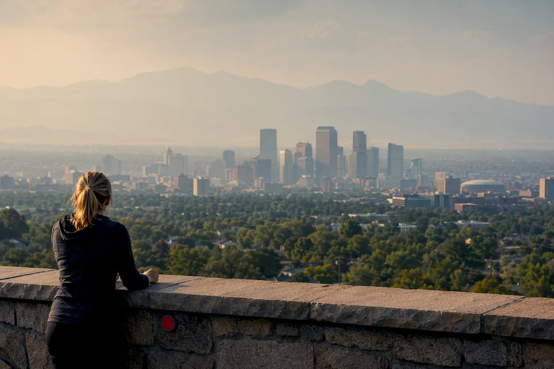 Denver skyline softened by wildfire smoke haze