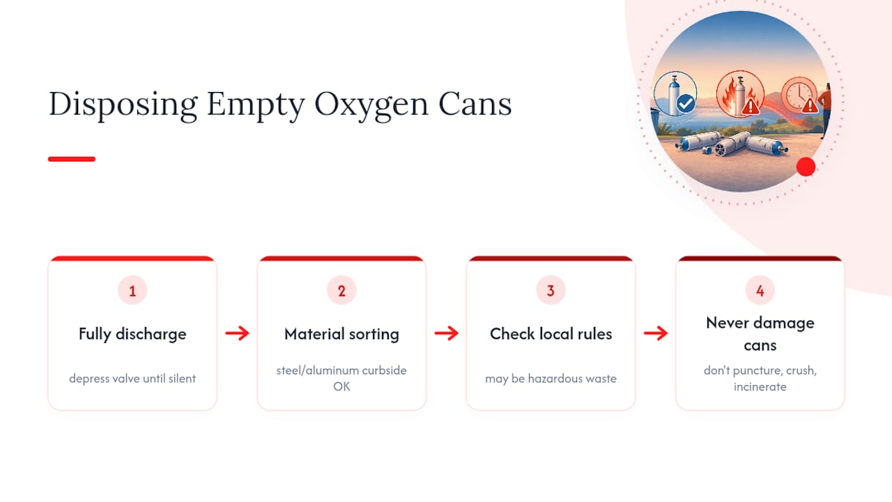 Safe disposal steps for empty oxygen cans