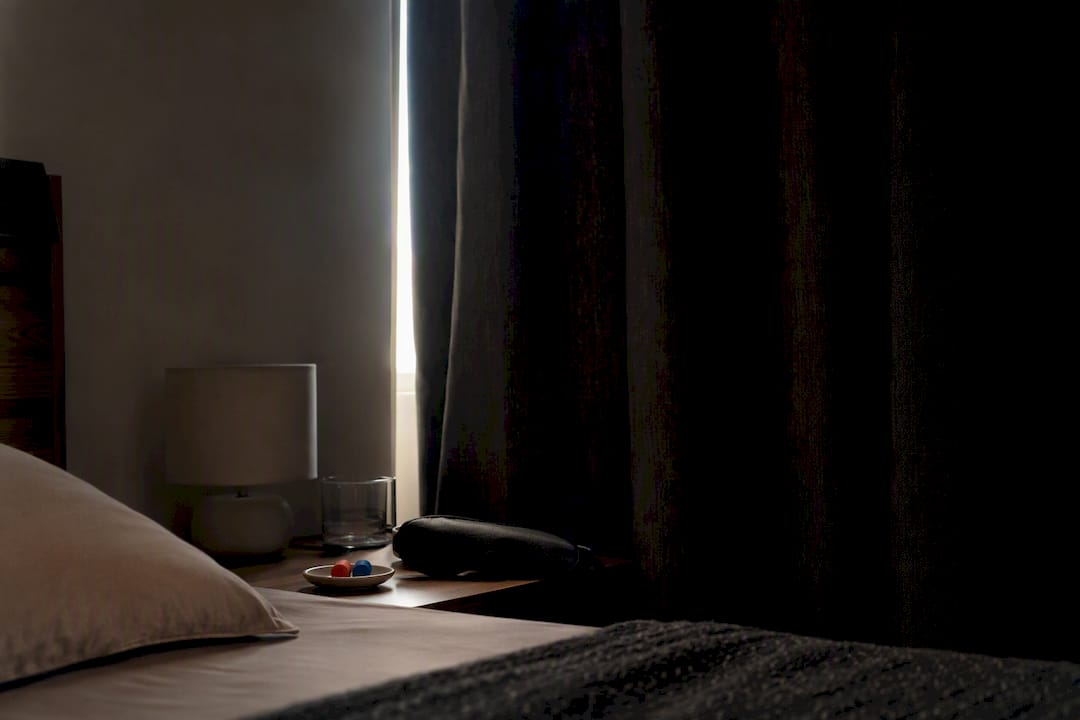 Blackout bedroom arranged for daytime sleep
