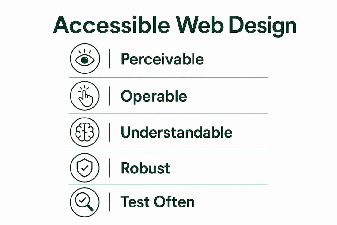 Infographic showing essential accessible web design principles