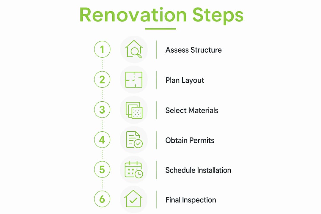 Infographic showing kitchen dining renovation steps