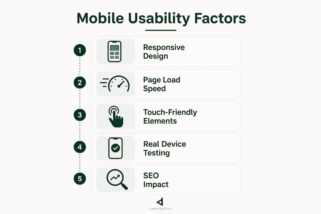 Infographic showing key mobile usability factors