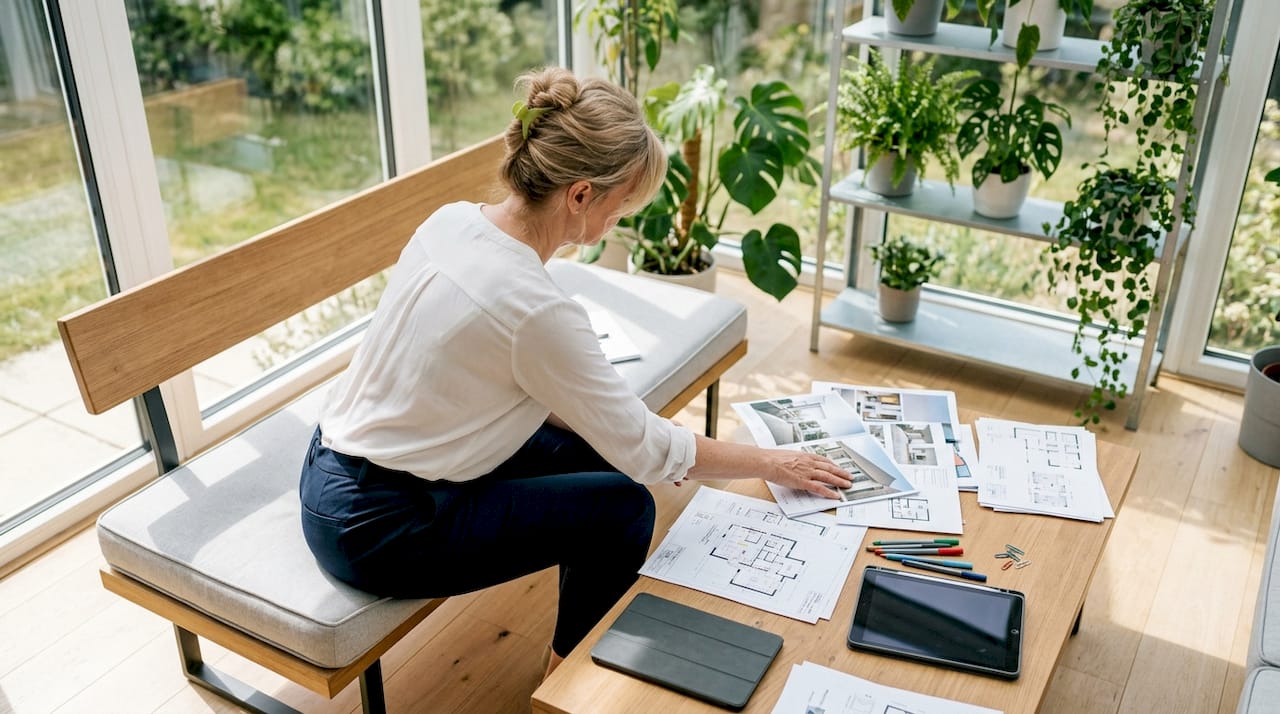 Homeowner reviewing home renovation and extension plans