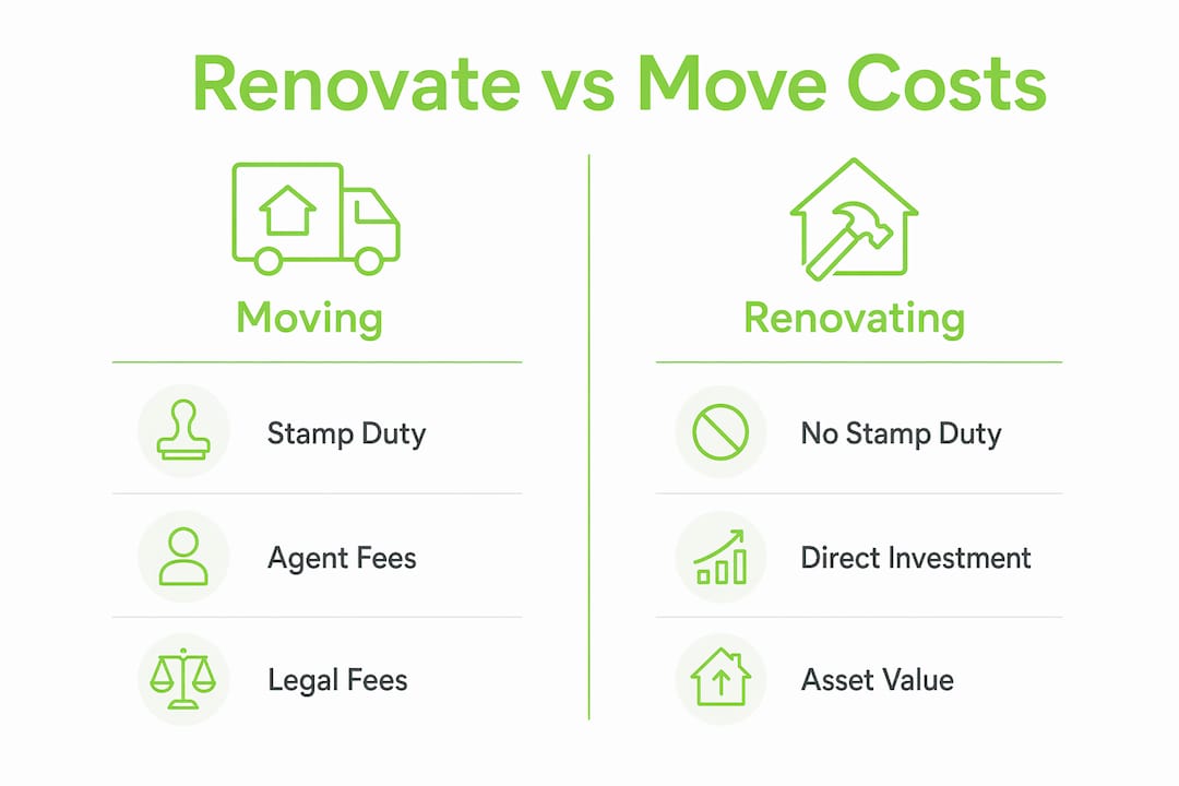 Cost comparison infographic: moving versus renovating