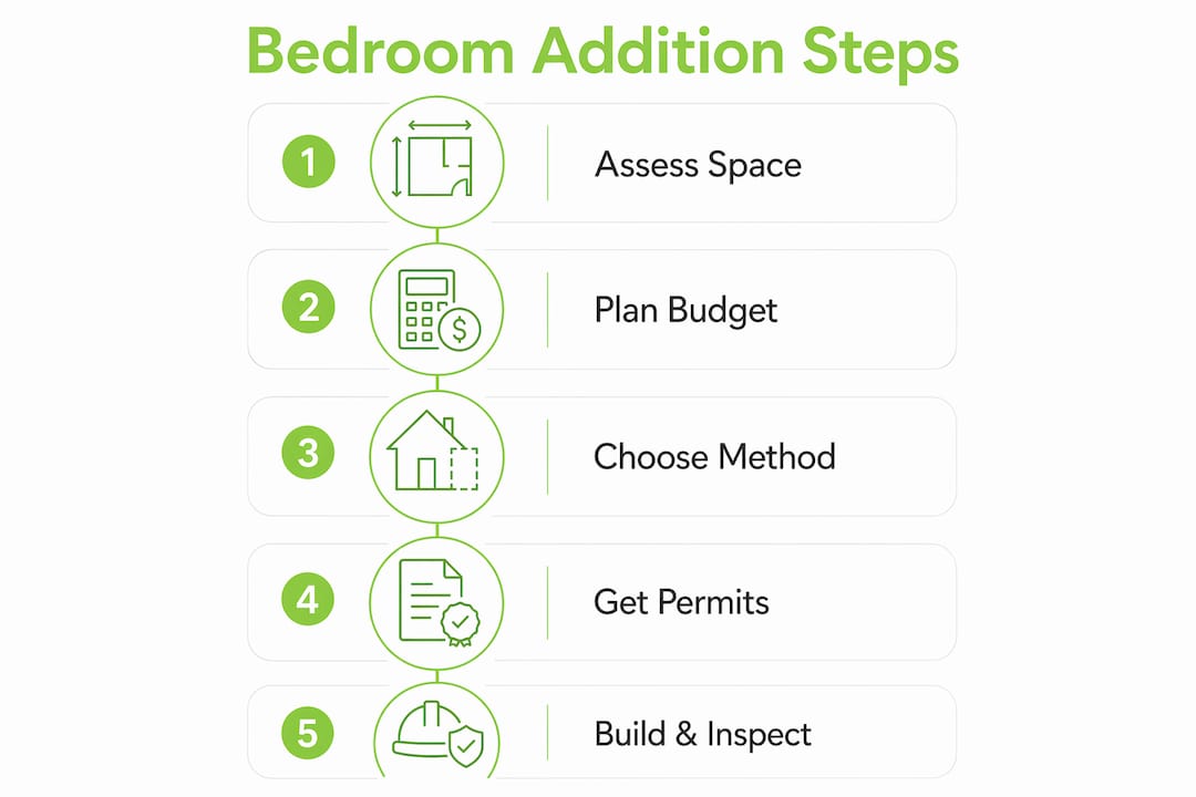 Infographic illustrating bedroom addition steps