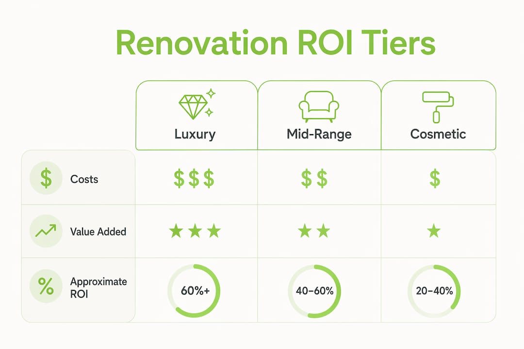 Infographic showing bathroom renovation ROI tiers