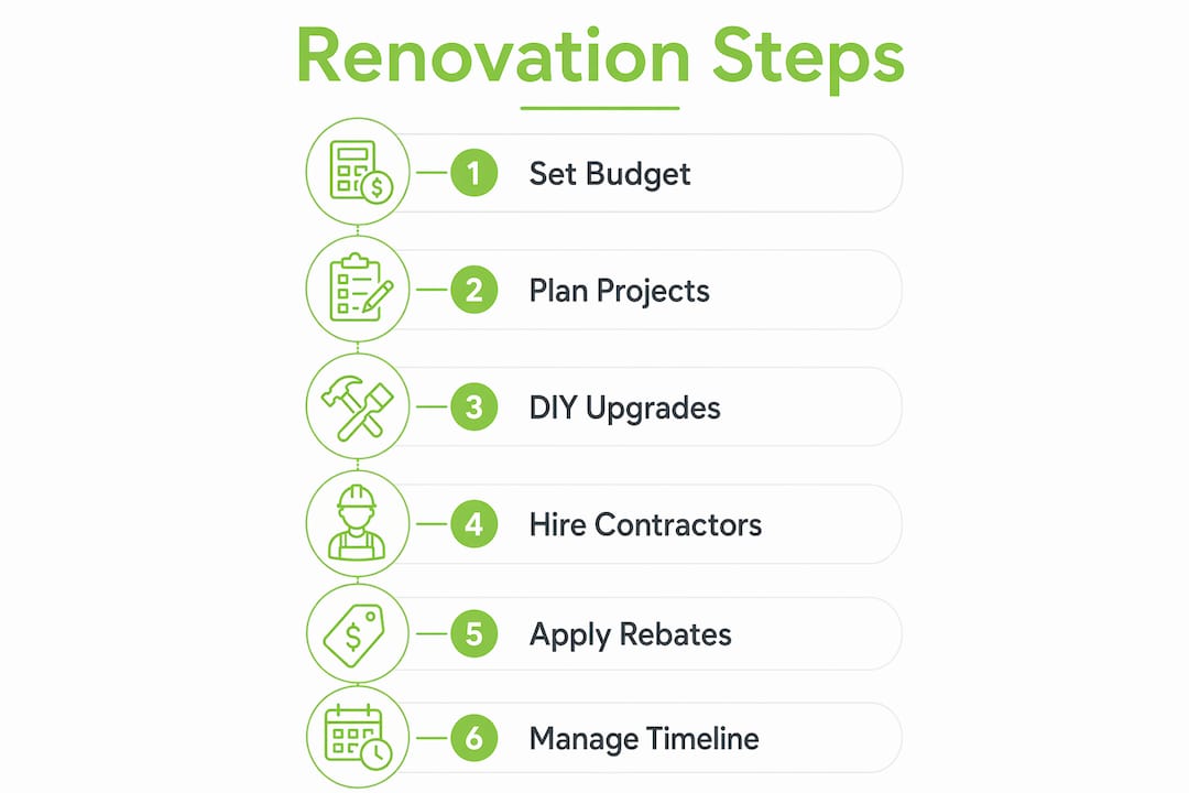 Infographic showing key steps in budget home renovation