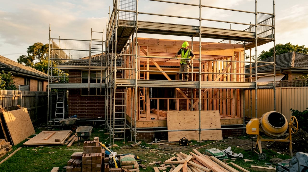 Rear home extension construction site exterior