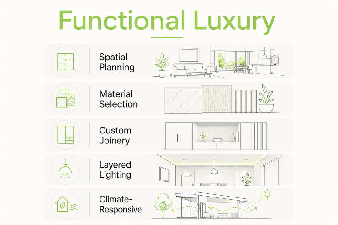 Infographic illustrating five steps of functional luxury design