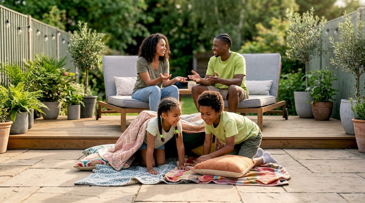 Family enjoying open plan renovated living space