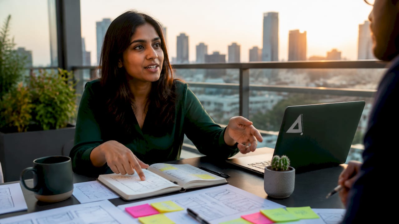 UX designer in office reviewing wireframes