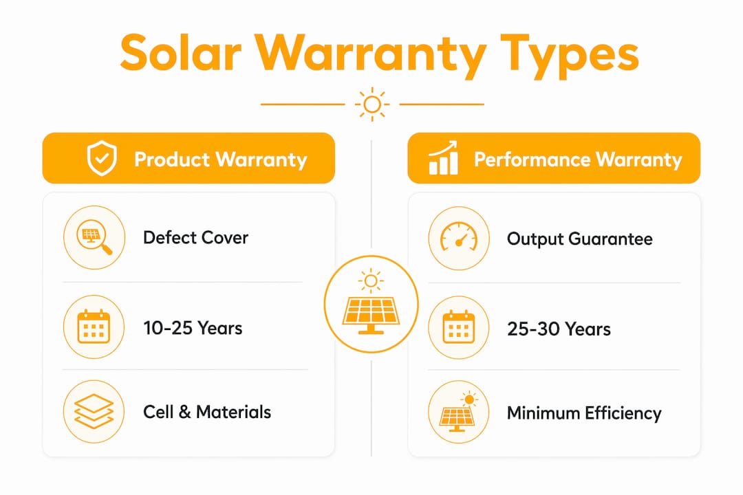 Infographic differentiating two solar warranty types