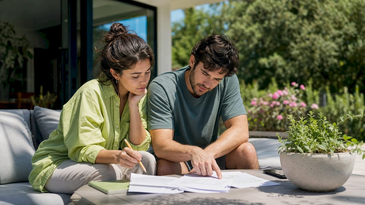 Couple discussing budget for home design