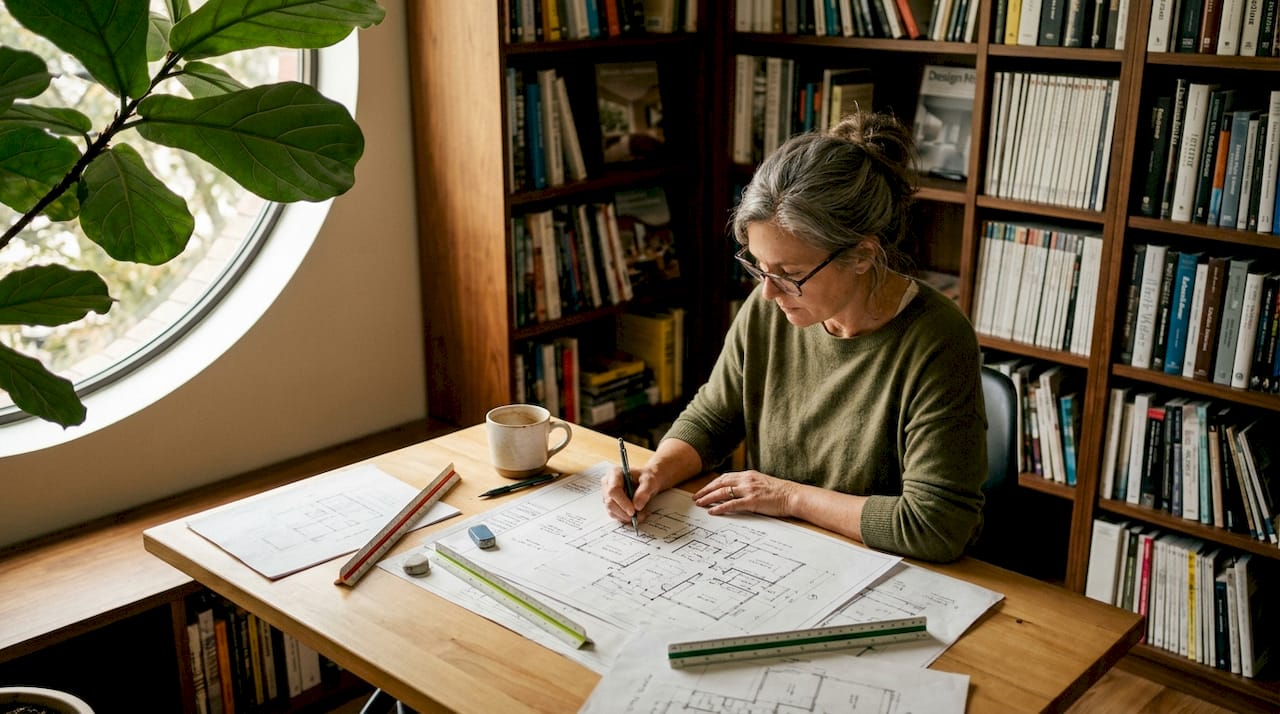 Architect sketching bespoke home floor plan