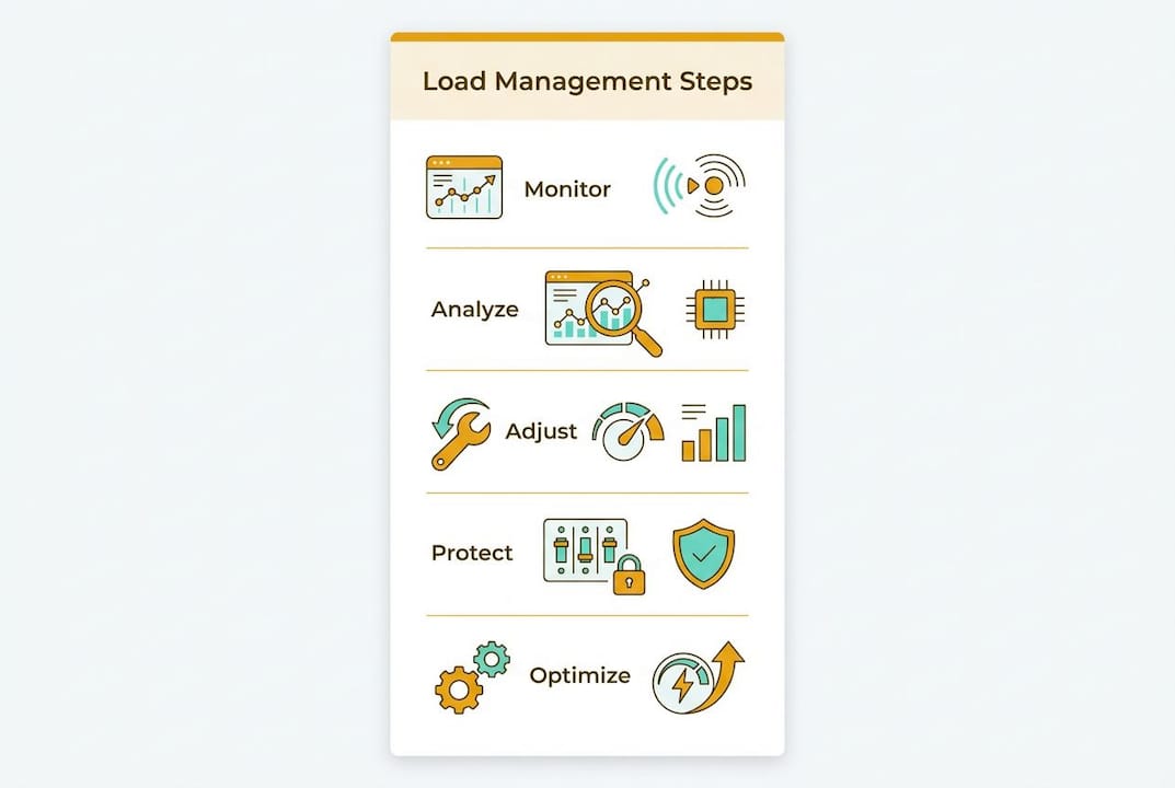 Infographic illustrating EV charger load management process steps