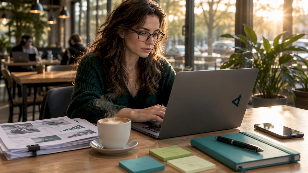 Small business owner typing content