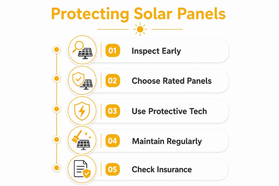 Infographic outlining steps to protect solar panels from hail damage