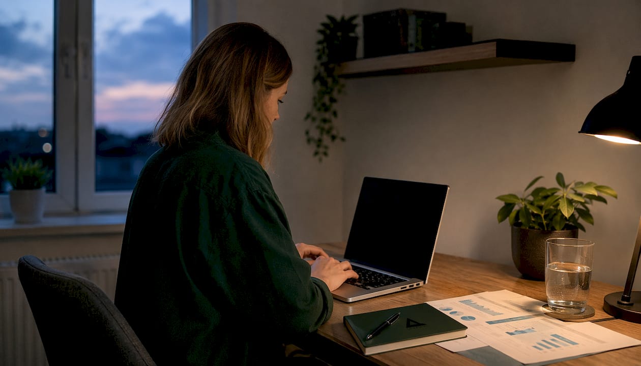 Hands typing on laptop with SEO notes