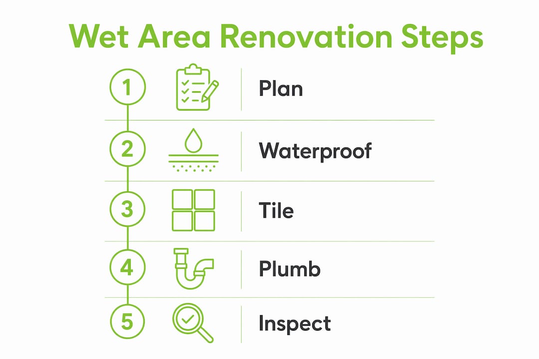 Infographic illustrating wet area renovation steps