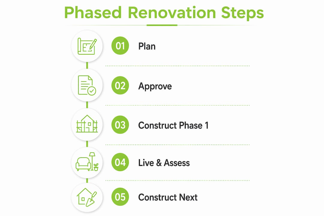 Infographic showing phased renovation step-by-step process