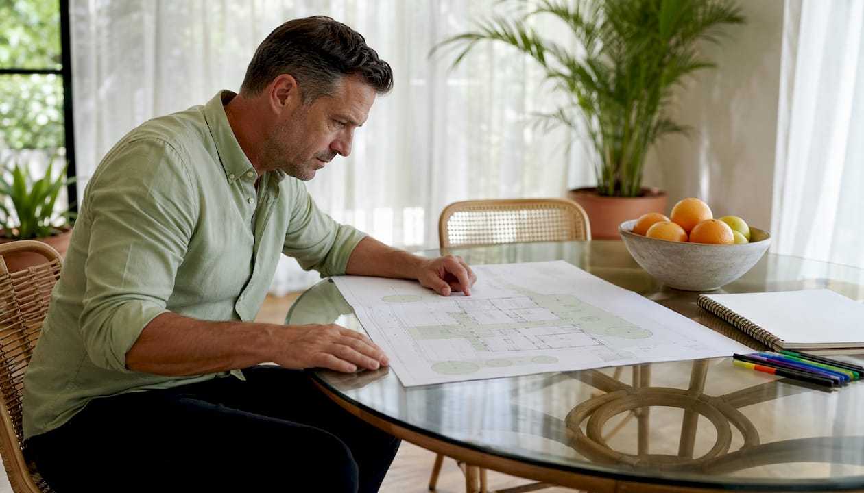 Man reviewing dual occupancy build site plan