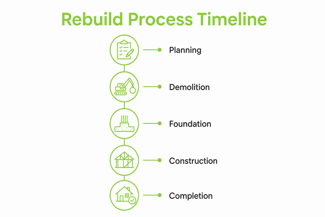 Infographic illustrating knockdown rebuild timeline stages