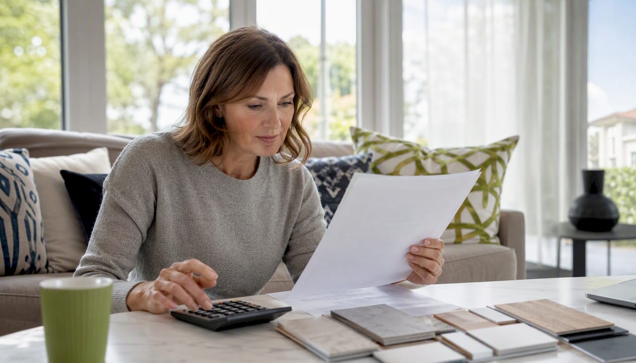 Homeowner reviewing building contract documents