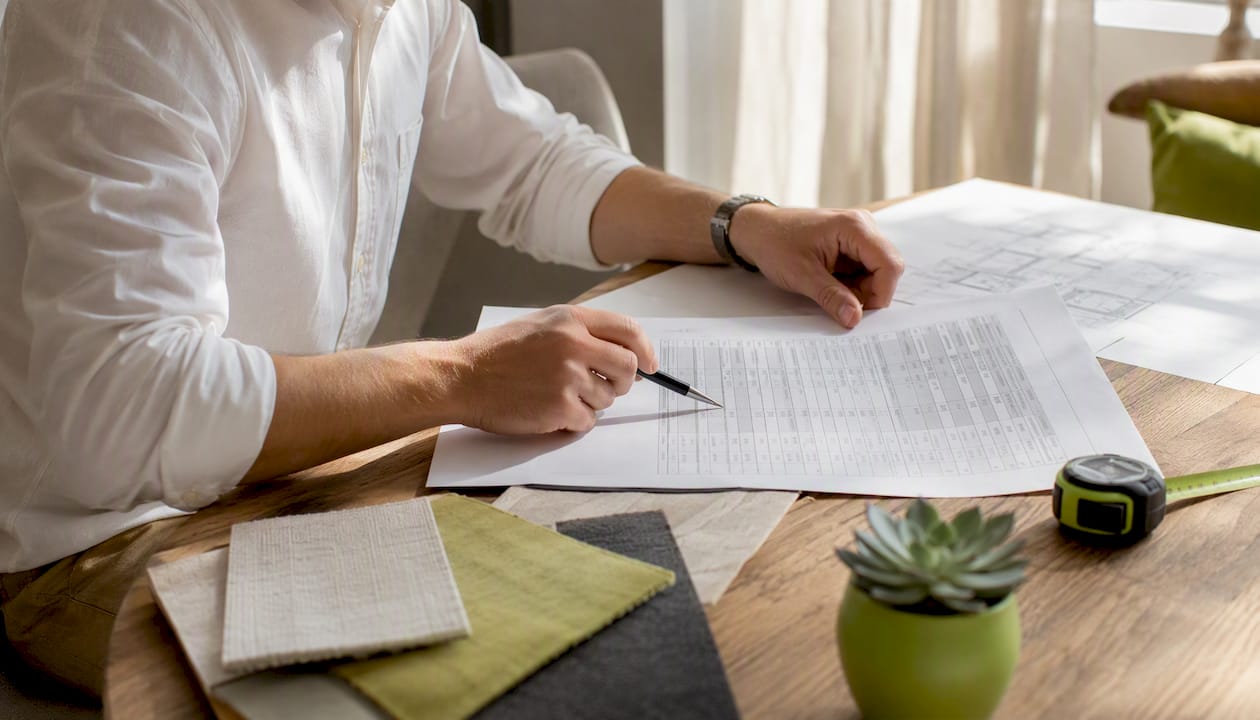 Hands pointing at prime cost schedule document