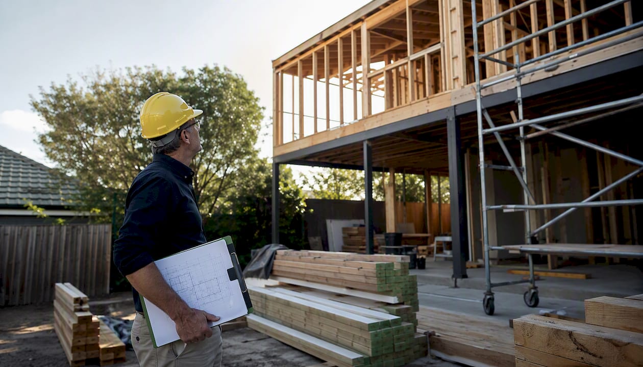 Architect inspecting second storey extension site