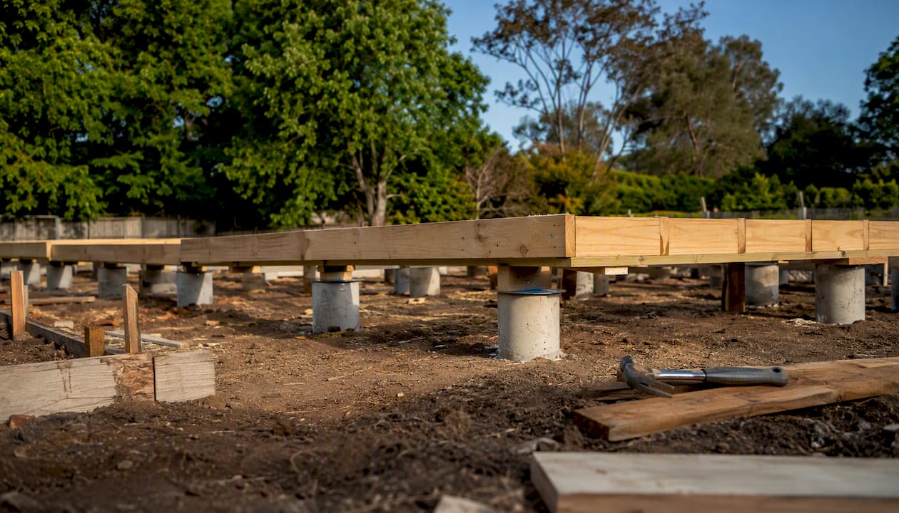 Pier-and-beam foundation with concrete piers