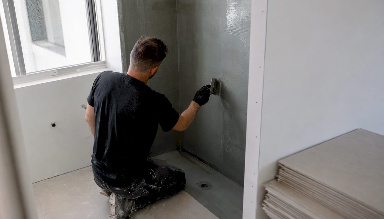 Applying waterproof membrane in shower recess