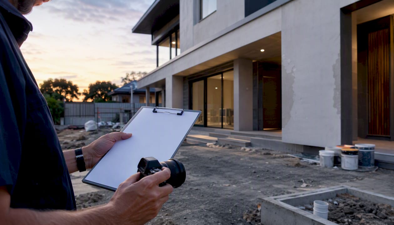 Superintendent inspecting house defects